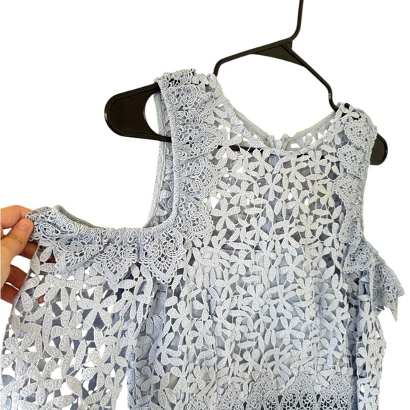AMUR Evelyn Blue Lace Open Shoulder Mini Dress - Picture 5 of 8